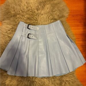 Burberry Sky Blue Leather Skater Skirt